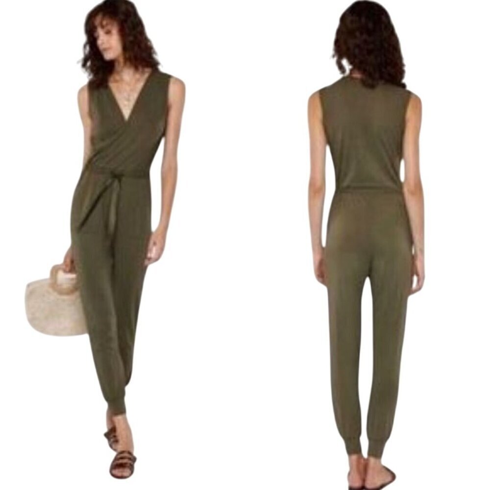 Heartloom Olive Rivky Jumpsuit Sleeveless Tie Waist Tapered Ankle Size S